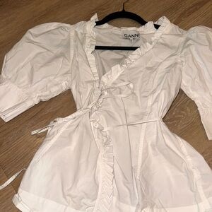 Ganni Crisp White Ruffled Blouse